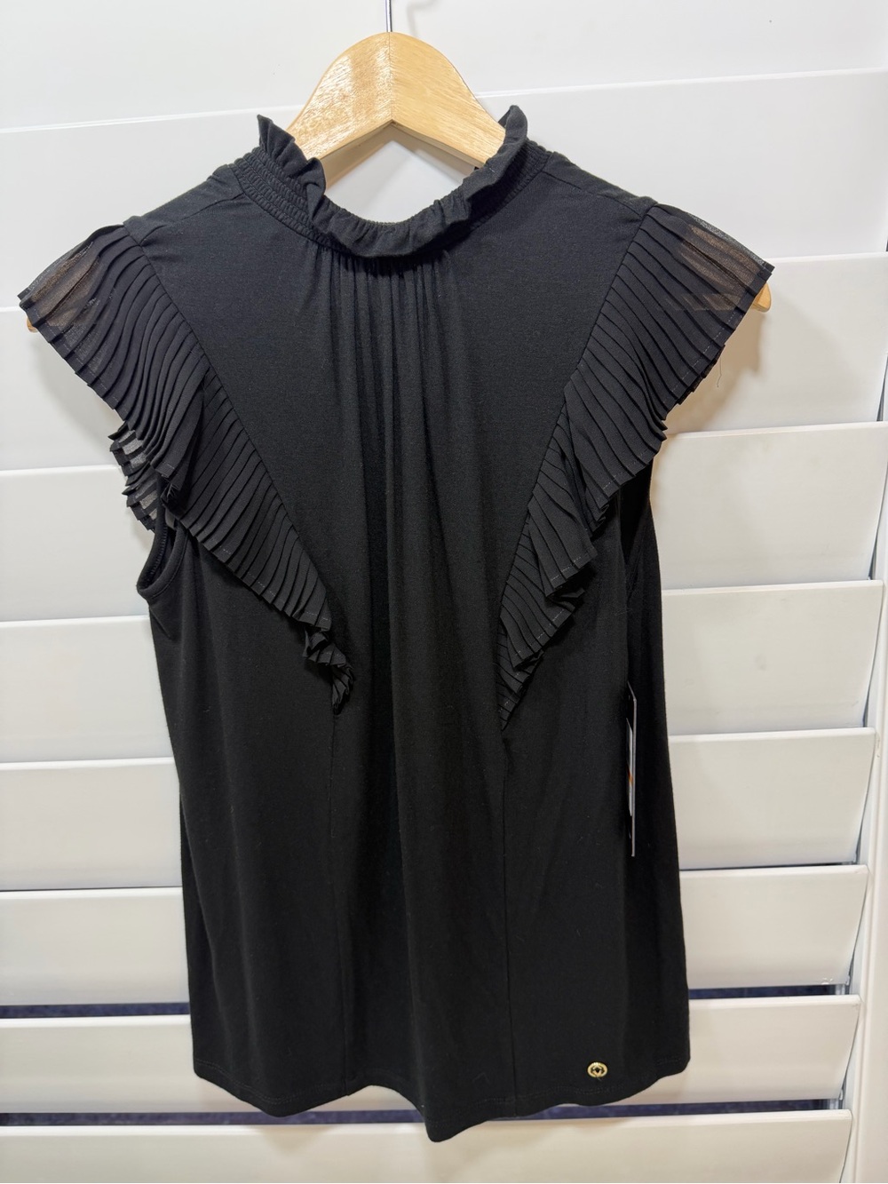 BCBG Black Ruffled Sleeve Top - Picture 2 of 5